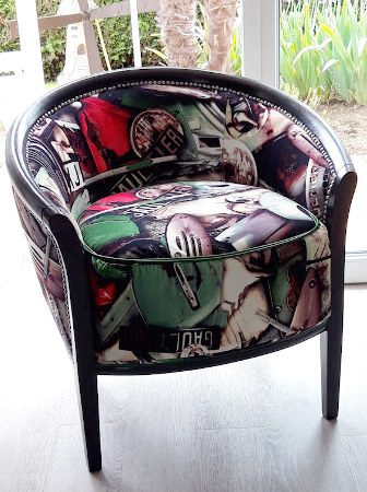 tissu Fangio de Jean-Paul Gaultier et fauteuil tonneau art dco