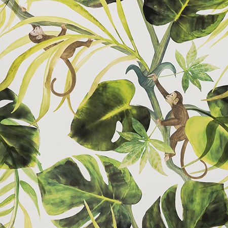 monkey business papier peint revêtement mural intissé lavable motif tropical fantaisie  de clarke & clarke vendu par la rime des matieres