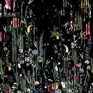Babylonia Nights panoramique papier peint décor mural intissé lavable floral fantaisie de Christian Lacroix, pour pièce à vivre, salon, chambre, entrée,  vendu par la rime des matieres bon plan papier peint