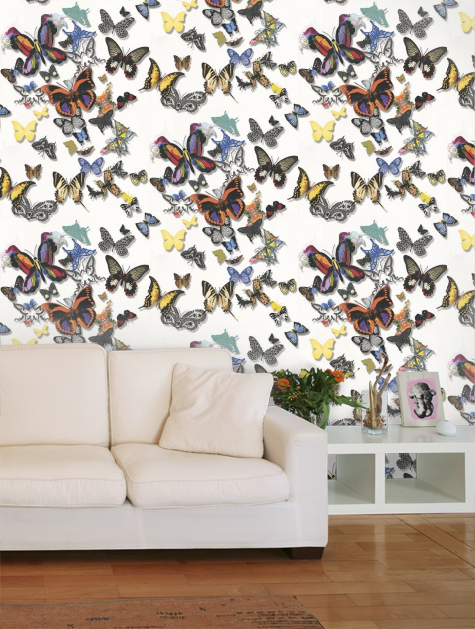 Butterfly Parade papier peint revêtement mural intissé papillons fantaisie lavable de Christian Lacroix, pour salon et pièce à vivre, vendu par la rime des matieres bon plan papier peint