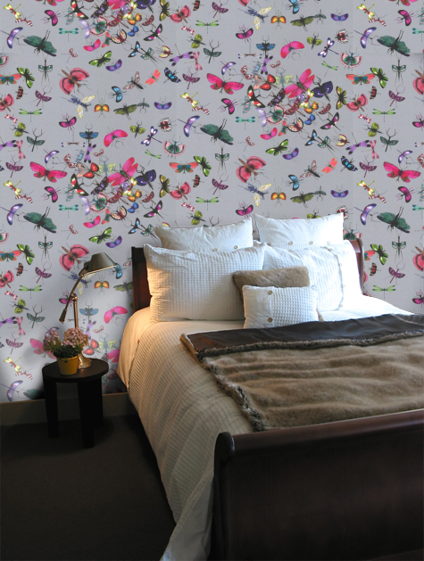 mariposa papier peint revêtement mural intissé papillons fantaisie lavable de Christian Lacroix, pour chambre, vendu par la rime des matieres bon plan papier peint
