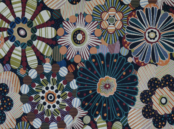 Seventies tissu motif floral design annes 70, de Casal, vendu par la rime des matieres, bon plan tissu rideaux