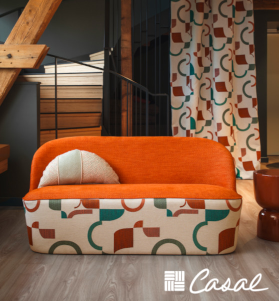 Walter  tissu ameublement lin mélangé motif géométrique coloré  de Casal, pour chaise, fauteuil, canapé et coussins, vendu par la rime des matieres, bon plan tissu frais de port offerts