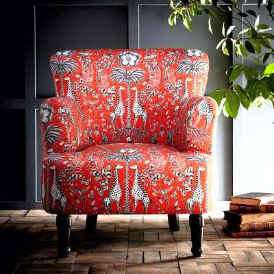 Kruger tissu  imprim animalier tropical pour chaise, fauteuil, canap, jet de lit et rideaux, de Clarke & Clarke, vendu par la rime des matieres, bon plan tissu