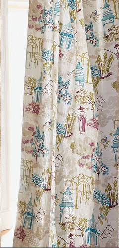 Pagoda tissu ameublement lin mlang motif  design campagne japonaise, de Clarke & Clarke, pour chaise, fauteuil, canap, rideaux et coussins, vendu par la rime des matieres, bon plan tissu