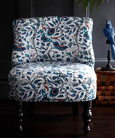 Rousseau tissu imprimé animalier tropical pour chaise, fauteuil, canapé, jeté de lit et rideaux, de Clarke & Clarke, vendu par la rime des matieres, bon plan tissu