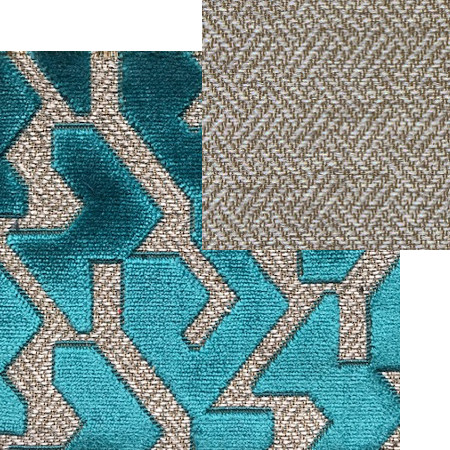 tissus d'ameublement coordonns Sake turquoise et Tatami pierre , tissus Casal, vendus par la rime des matires, bon plan tissu et frais de port offerts