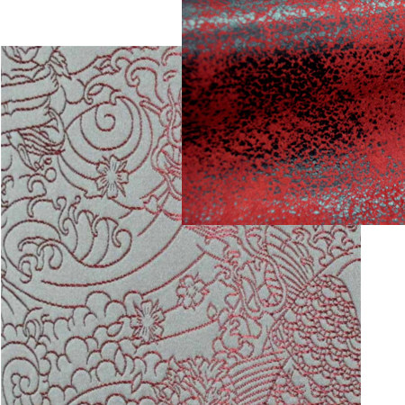 tissus d'ameublement coordonns Skin nectar et Cuir Vieilli rubis, tissus Jean-Paul Gaultier et Casal , vendus par la rime des matires, bon plan tissu et frais de port offerts