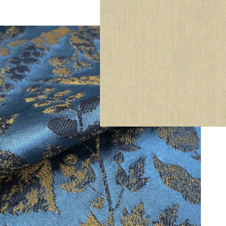tissus d'ameublement coordonnsL'Eden bleu nigelle et Roseau coquillage, tissus Christian Lacroix, vendus par la rime des matires, bon plan tissu et frais de port offerts