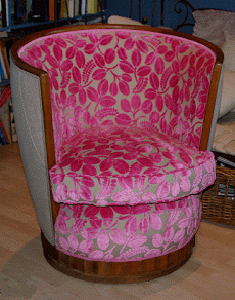 tissu velours imrpim fleurs pour fauteuil tonneau art dco