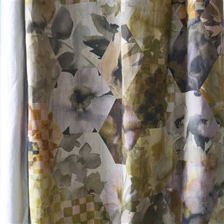 Kashmiri tissu ameublement lin naturel motif floral  design de designers Guild, pour fauteuil, canap et rideaux, vendu par la rime des matieres offre bon plan tissu