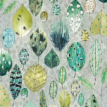 stores tissu lavable Tulsi imprim motif feuilles stylises, de Designers Guild,  vendu par la rime des matieres, bon plan tissu