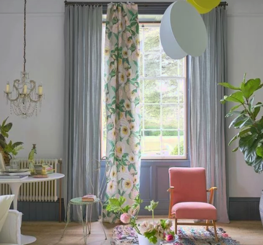 Paeonia tissu ameublement lin mélangé imprimé floral pour rideaux, jetés de lit, fauteuil et canapé, de designers guild john derian vendu par la rime des matieres bon plan tissu