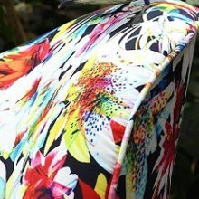 Barbade tissu ameublement outdoor spcial extrieur motif floral tropical de Jean Paul Gaultier, pour chaise, fauteuil, canap et rideaux, vendu par la rime des matieres, bon plan tissu et frais de port offerts