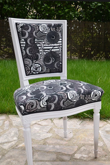 meltingpotl tissu  imprim lavable pour chaise louis XVI fauteuil et rideau de jean-Paul Gaultier par la rime des matieres