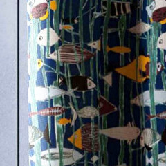 tissu ameublement Lagon de Lelivre,  tolie coton paisse texture effet lin, motif aquarium design annes 50, pour chaise, fauteuil, canap, coussin, rideau, tissu vendu par la rime des matieres, bon plan et frais de port offerts