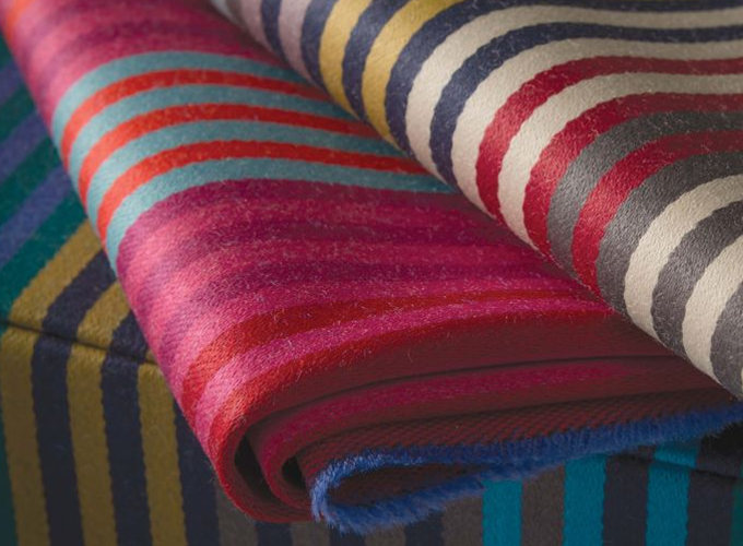 Supreme Stripe tissu ameublement rayures multicolores modernes pour chaise, fauteuil, canap, coussins et rideaux de osborne & little vendu par la rime des matieres bon plan tissu et frais de port offerts