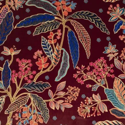 Bibi Velours tissu d'ameublement lavable, motif floral vgtal stylis , de Thvenon, pour chaise, fauteuil, canap, tte de lit, rideaux et coussins, vendu par la rime des matieres, bon plan tissu et frais de port offerts. 