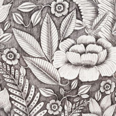 tissu ameublement lavable Crystal, motif floral végétal stylisé sur fond coloré, de Thévenon, pour chaise, fauteuil, canapé, rideaux et coussins, vendu par la rime des matieres, bon plan tissu et frais de port offerts. 