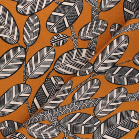 tissu Elis, toile de coton lavable et cologique, motif vgtal stylis inspiration africaine,  de Thvenon, pour chaise, fauteuil, canap, rideaux et coussins, vendu par la rime des matieres, bon plan tissu et frais de port offerts. 