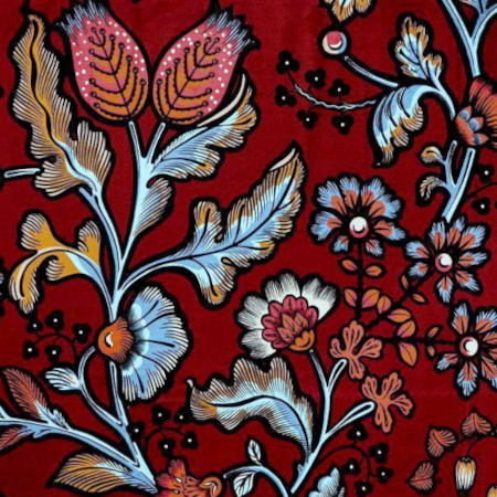 Indienne Velours tissu ameublement velours lavable, motif floral vgtal artistique,  de Thvenon, pour chaise, fauteuil, canap, rideaux et coussins, vendu par la rime des matieres, bon plan tissu et frais de port offerts. 