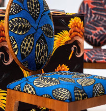 Sira tissu ameublement lavable, de Thvenon, design vgtal stylis esprit ethnique, pour chaise, fauteuil, canap, rideaux et coussins, vendu par la rime des matieres, bon plan tissu et frais de port offerts. 