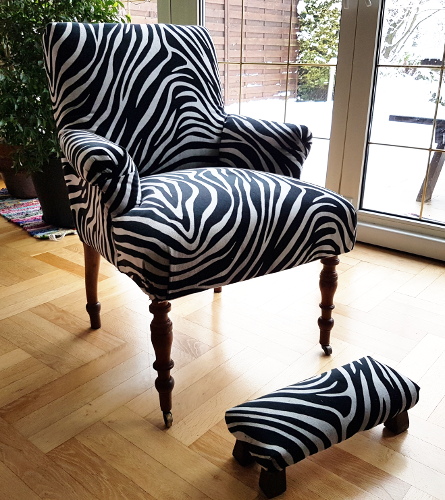 fauteuil anglais et tissu ZEBRE MASAI de Casal vendu par La Rime des Matires bon plan tissu