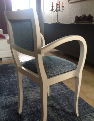 Fauteuil bridge relook et tissu Rcife aquaclean et lavable vendu par la rime des matieres, bon plan tissu