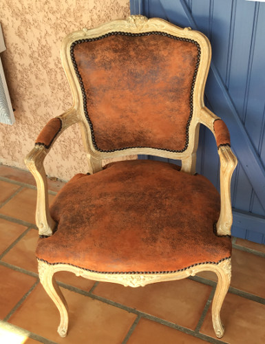 Tissu Imitation Cuir Vieilli lavable et fauteuil cabriolet Louis XV