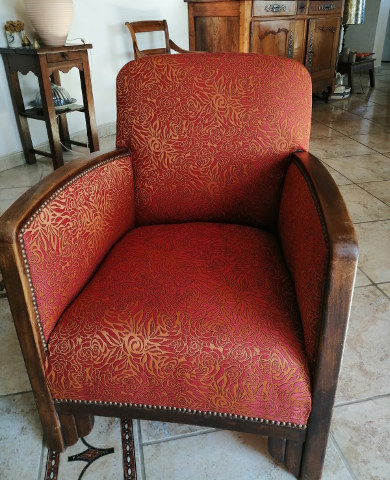 Fauteuil Art dco et tissu Chelsea motif stylis, lavable et non feu, tissu vendu par la rime des matieres, bon plan tissu et frais de port offerts