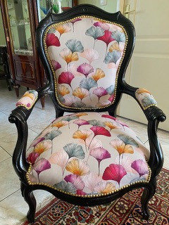 fauteuil cabriolet et tissu CELINE coloris ficelle, tissu vendu par la rime des matieres, bon plan tissu et frais de port offerts