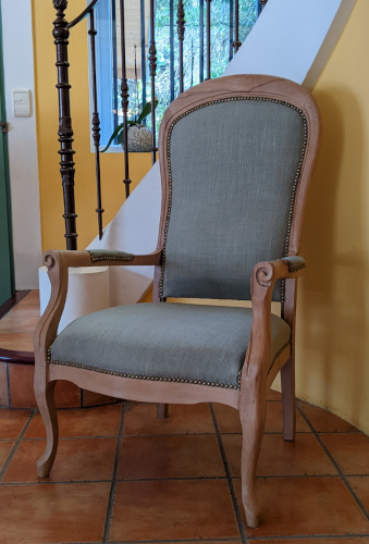 fauteuil voltaire et tissu lin Cuba LIbre, tissu vendu par la rime des amtieres, bpon plan tissu et frais de port offerts