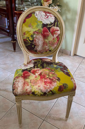 chaise medaillon louis xvi tissu Botanique de jean paul gaultier, tissu vendu par la rime des matieres