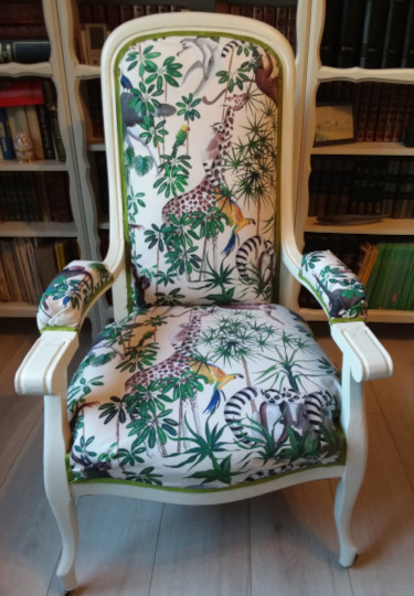 voltaire et tissu jungle des animaux, tissu vendu par la rime des matieres, bon plan tissu et frais de port offerts