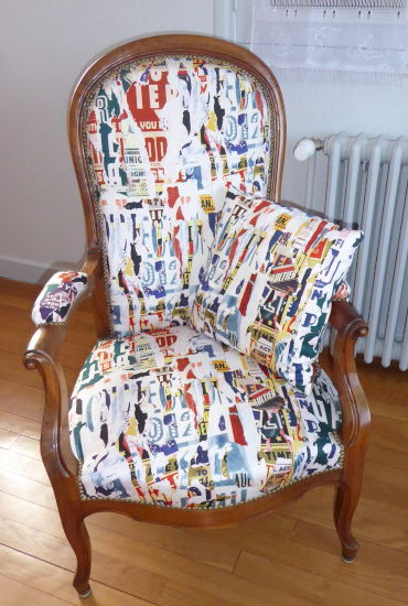 voltaire et tissu M�tropolitain de Jean Paul  Gaultier, tissu vendu par la rime des amtieres, bon plan tissu et frais de port offerts