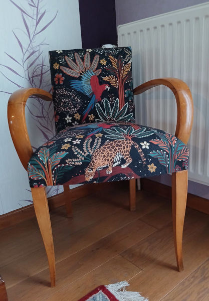 fauteuil bridge et tissus Nouveau Monde, tissu vendus par la rime des matieres, bon plan tissu et frais de port offerts