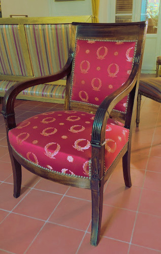 fauteuil Empire et tissu Murat, tissu d'ameublement vendu par la rime des matieres, bon plan tissu et frais de port offerts