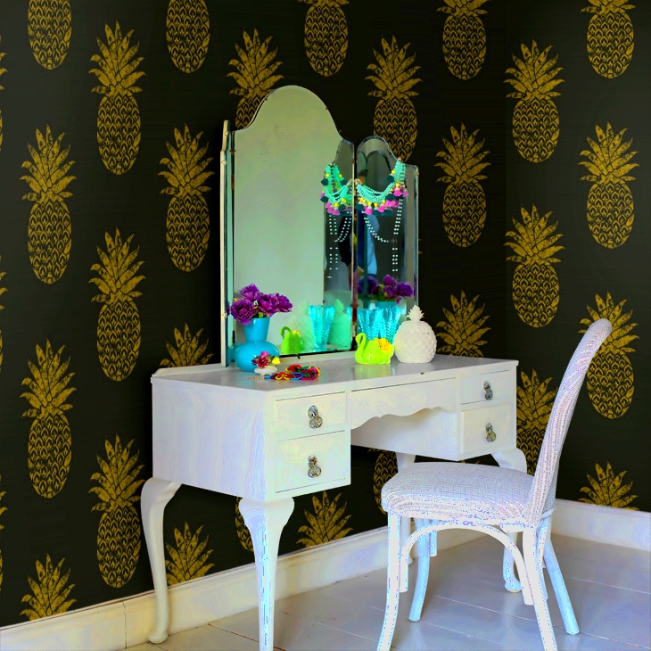 tobago papier peint chambre motif ananas fantaisie lavable de clarke & clarke vendu par la rime des amtieres