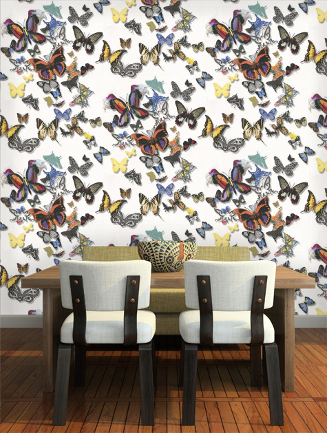 Butterfly Parade papier peint revêtement mural intissé papillons fantaisie lavable de Christian Lacroix, pour salle à manger et pièce à vivre, vendu par la rime des matieres bon plan papier peint