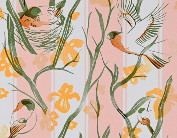 Chitas de Jouy  tissu ameublement coton lavable design oiseaux et fleurs stylisées de Casal, pour chaise, fauteuil, canapé, coussins et rideaux, vendu par la rime des matieres, bon plan tissu frais de port offerts