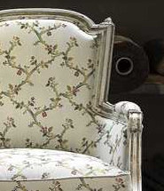 tissu ameublement Eugénie design treillis floral végétal, de Casal, pour chaise, fauteuil, canapé, coussins et rideaux, vendu par la rime des matieres, bon plan tissu et frais de port offerts