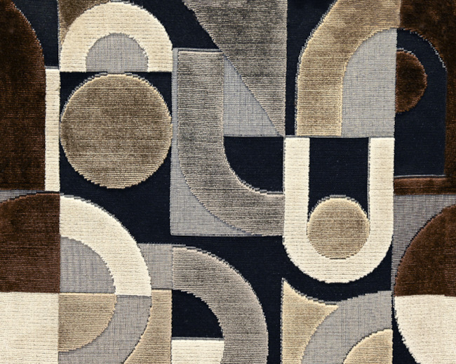 tissu ameublement Greta Nuit velours motif graphique Art Déco  de Casal, pour chaise, fauteuil, canapé et coussins, vendu par la rime des matieres, bon plan tissu frais de port offerts