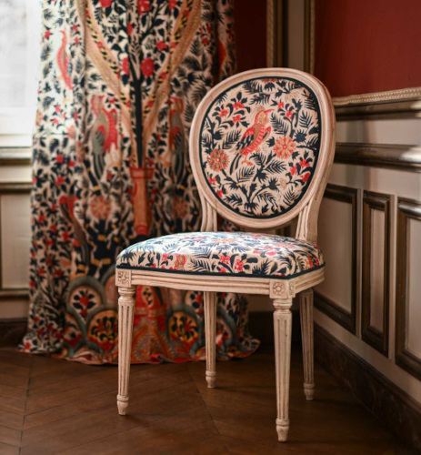Les Perdrix  tissu ameublement percale de coton lavable design végétal et oiseaux colorés, de Casal, pour chaise, fauteuil, canapé, coussins et rideaux, vendu par la rime des matieres, bon plan tissu frais de port offerts