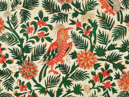 Les Perdrix  tissu ameublement percale de coton lavable design végétal et oiseaux colorés, de Casal, pour chaise, fauteuil, canapé, coussins et rideaux, vendu par la rime des matieres, bon plan tissu frais de port offerts