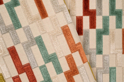 Lithos tissu ameublement écologique de Casal,  motif graphique velours sur fond toile, pour chaise, fauteuil, canapé, coussins, rideaux, vendu par la rime des matieres, bon plan tissu et frais de port offerts