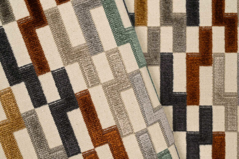 Lithos tissu ameublement écologique de Casal,  motif graphique velours sur fond toile, pour chaise, fauteuil, canapé, coussins, rideaux, vendu par la rime des matieres, bon plan tissu et frais de port offerts
