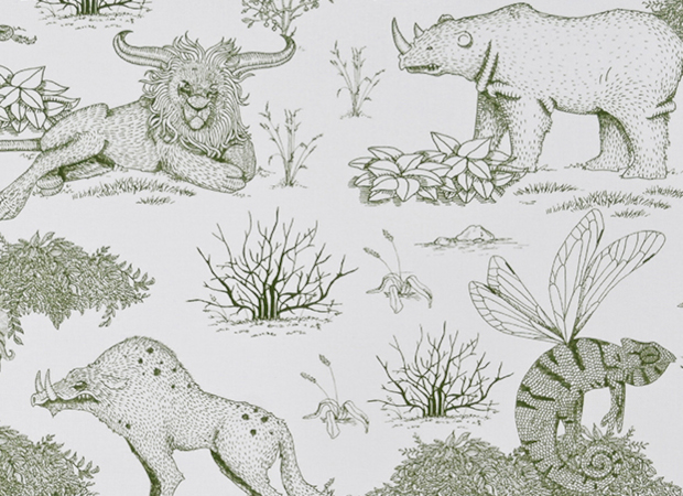 Realite Irreelle  tissu ameublement lavable design monde des animaux fantastiques de Casal, pour chaise, fauteuil, canapé, coussins et rideaux, vendu par la rime des matieres, bon plan tissu frais de port offerts