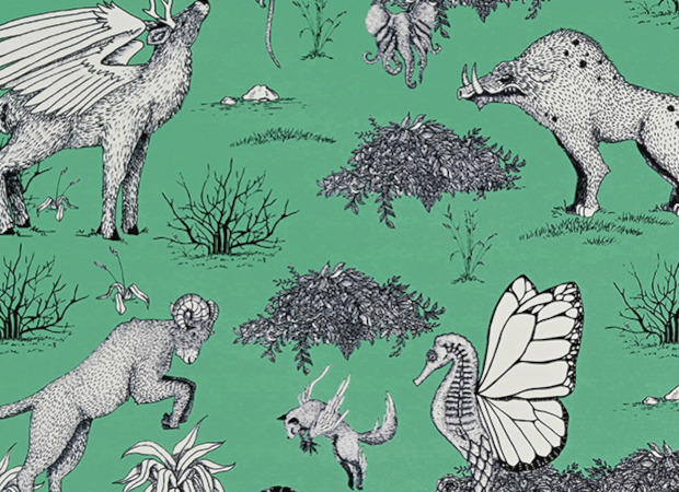 Réalite Irréelle Velours  tissu ameublement lavable design monde des animaux fantastiques de Casal, pour chaise, fauteuil, canapé, coussins et rideaux, vendu par la rime des matieres, bon plan tissu frais de port offerts