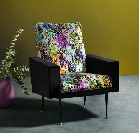 tissu ameublement Rhapsody, velours design contemporain floral, de Casal, pour chaise, fauteuil, canapé, coussins et rideaux, vendu par la rime des matieres, bon plan tissu et frais de port offerts