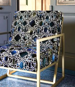tissu Vitrail velours design graphique, de Casal, pour chaise, fauteuil, canapé, coussins et rideaux, vendu par la rime des matieres, bon plan tissu et frais de port offerts
